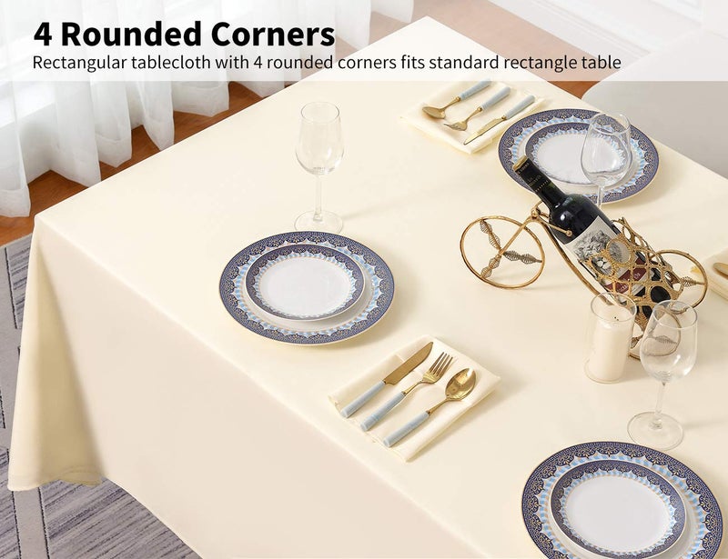 Surmente Ivory Tablecloth 90 x 132-inch Rectangular Polyester Table Cloth for Weddings, Banquets, or Restaurants - Image 4